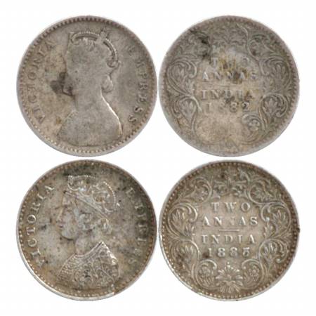 Victoria Empress, Silver Two Annas (2), Bombay Mint, 1882, A/I/dot. Fine +. 1883, A/I/dot.