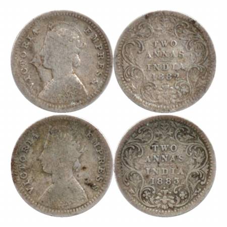Victoria Empress, Silver Two Annas (2), Bombay Mint, 1882, B/II/dot. 1883, B/II/dot. (Pr. 