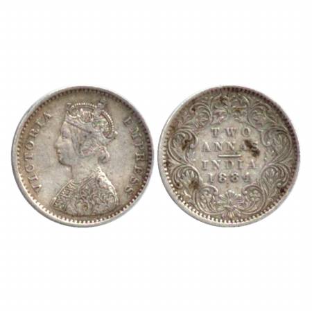 Victoria Empress, Silver Two Annas, 1884, Bombay Mint, A/I/'B' raised. (Pr. 533) Very Fine