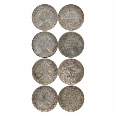 Victoria Empress, Silver Two Annas (4), Calcutta Mint, 1890, B/II/'C' incused. 1891, B/II/