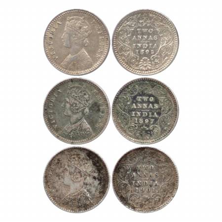 Victoria Empress, Silver Two Annas (3), 1895, Calcutta Mint, B/II/'C' incused, 1897, B/II/