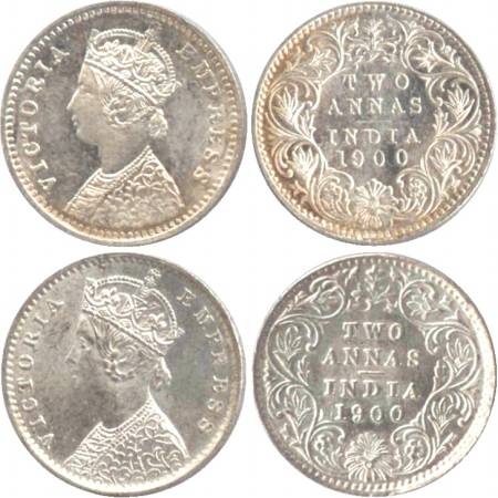 Victoria Empress, Silver Two Annas (2), 1900, Calcutta Mint, B/II/'C' incused and Bombay M