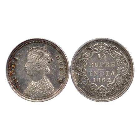 Victoria Queen, Silver ¼ Rupee, 1862, Madras Mint, A/I/No M. M. (Pr. 378) About Extremely 