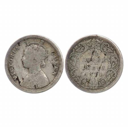 Victoria Queen, Silver ¼ Rupee, 1874, Bombay Mint, A/I/dot. (Pr. 405) Fine +, Very Rare.