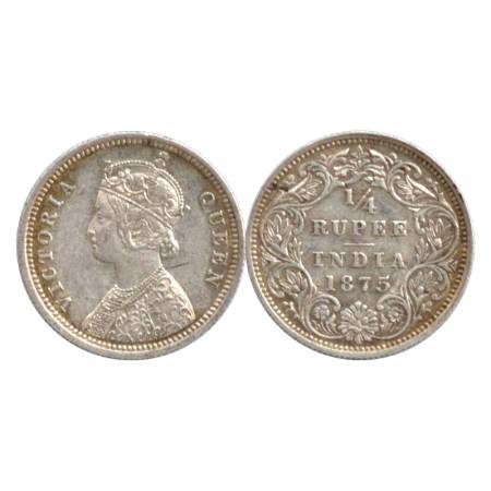 Victoria Queen, Silver ¼ Rupee, 1875, Bombay Mint, A/I/No M. M. (Pr. 406) About Extremely 