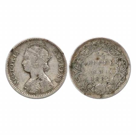 Victoria Empress, Silver ¼ Rupee, 1882, B/I/dot. Unlisted. About Very Fine, Very Rare.