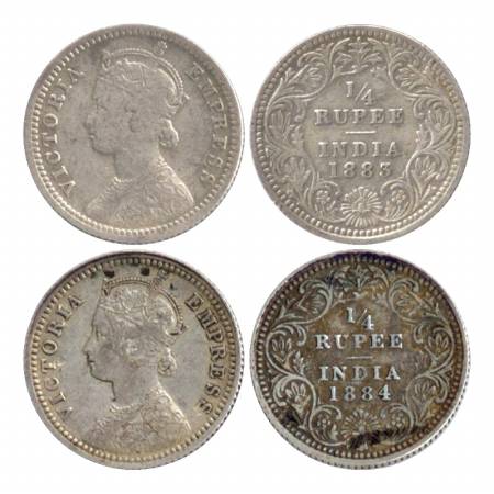 Victoria Empress, Silver ¼ Rupee (2), 1883, Calcutta Mint, C/II/'C' incused & 1884, C/II/'