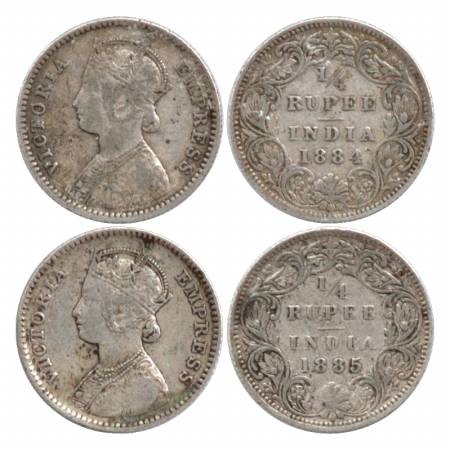 Victoria Empress, Silver ¼ Rupee (2), Bombay Mint, 1884, B/I/'B' raised, 1885, B/I/'B' rai