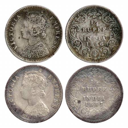 Victoria Empress, Silver ¼ Rupee (2), 1886, Bombay Mint, C/II/'B' raised and 1887, C/II/'B