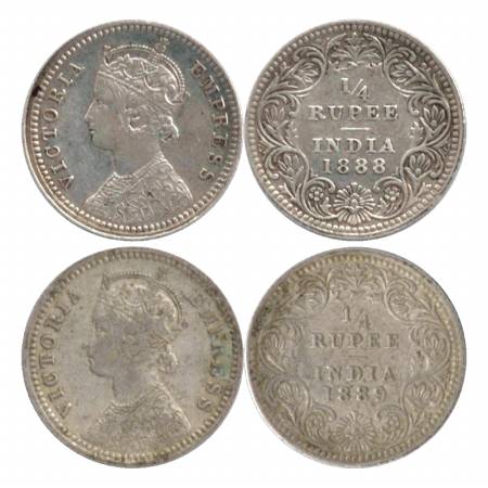 Victoria Empress, Silver ¼ Rupee (2), 1888, Calcutta Mint, C/II/No M. M. & 1889, C/II/'C' 
