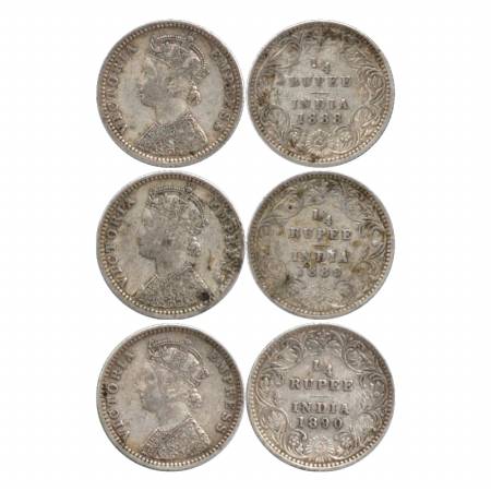 Victoria Empress, Silver ¼ Rupee (3), Bombay Mint, 1888, C/II/'B' incused. 1889, C/II/'B' 