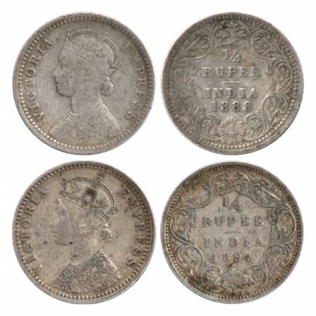 Victoria Empress, Silver ¼ Rupee (2), 1888, Calcutta Mint, C/II/ No M. M. 1894, Bombay Min