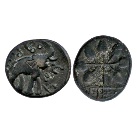 Satavahanas - Vasithiputa Siri Chhimuka (c. 150 BC), 'Elephant' type coin from the Newasa-