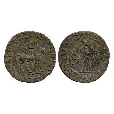 Indo-Scythian rulers, Azes, c. 56 – 25 BC, debased silver tetradrachm of 'Pallas Athena' t