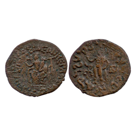 Indo-Scythian rulers, Azes, c. 56 – 25 BC, copper penta-chalkon of 'city goddess' type, co