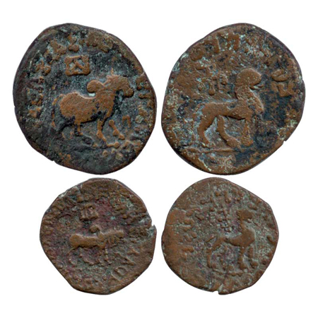 Indo-Scythian rulers (2), Azes, c. 56 – 25 BC, copper hexa-chalkon and tri-chalkon of 'bul