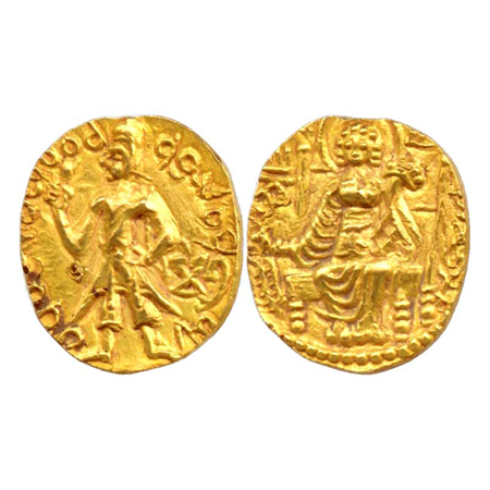 Kushan-style gold coinage of Gangetic valley (Allahabad – Varanasi) region, dinar with ins