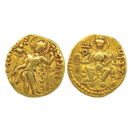 Gupta Empire, Samudragupta Standard type Gold Dinar, 7.62g. Obv: King Samudragupta is show