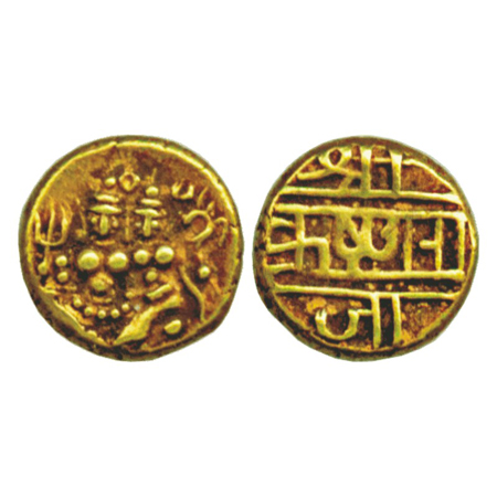 Mysore, Krishnaraja Wodeyar III (1799-1868); Gold Pagoda, 3.43g, Shiva-Parvati Seated on o