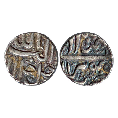 Akbar, Silver Rupee, Berar Mint, Bahaman 44, word Allah below Bahaman (KM 93.6) . Very Fin