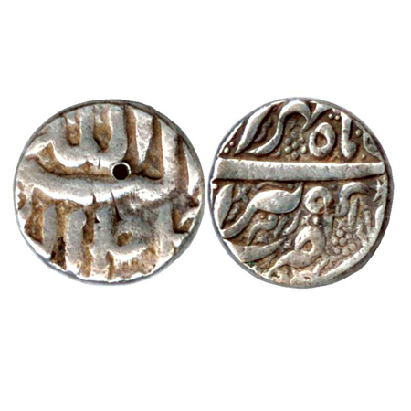 Akbar, Silver Rupee, Berar Mint, Mihir 48, Extra word Ram, below mint-name on rev. (KM 93.