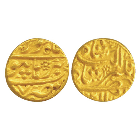 Jahangir, Gold Mohur, Burhanpur Mint, Khurdad, RY8, 10.95g. Obv: Names of Jahangir and Akb