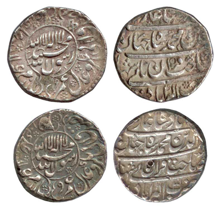Shah Jahan, Silver Rupee (2), Akbarabad Mint, AH 104 x / RY 3 and 104 x (KM 227.2). (2 Coi