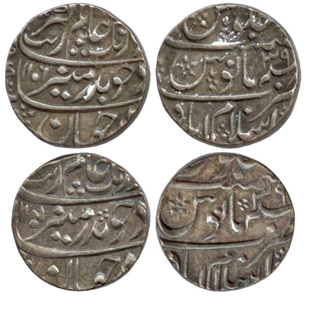 Aurangzeb, Silver Rupee (2), Islamabad Mint, AH 1106 / RY 39 and AH 1107 / RY 39 (KM 300.3