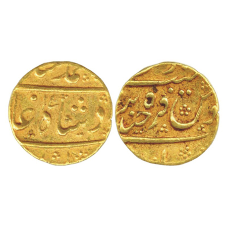 Muhammad Shah, Gold Mohur, 10.97g, Farkhanda bunyad Hyderabad Mint, RY 17 (KM 438.8). Very