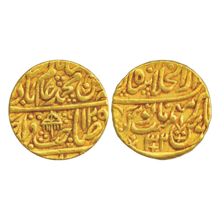 Shah Alam II (1760-1806), Gold Mohur of Shahjahanabad Mint, AH1205/RY32, 10.77g. Very Fine