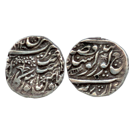 Sikh Empire, Ranjit Singh, Mora Shahi, Silver Rupee, Nanak Shahi couplet, VS (18) 62, Obv: