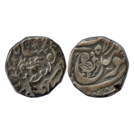 Sindh, Amirs of Khaipur, Silver Rupee, Bhakkar Mint, AH (12)58, Obv: Pigeon Rev: Peacock, 