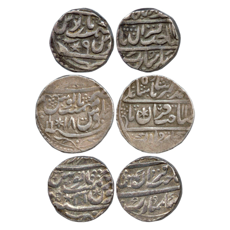 Bharatpur, Silver Rupee (3), RY 9, Sword and Star Mint, RY 18, dagger and star mint mark i