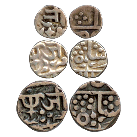 Gwalior (3), Jayaji Rao (1843-1886 AD), Silver 1/ 8 Rupee, ¼ Rupee and ½ Rupee, Lashkar Mi