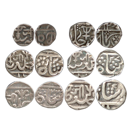 Gwalior (6), Jayaji Rao (1843-1886 AD), Silver ¼ Rupee (1) and ½ Rupee (5), Lashkar Mint, 