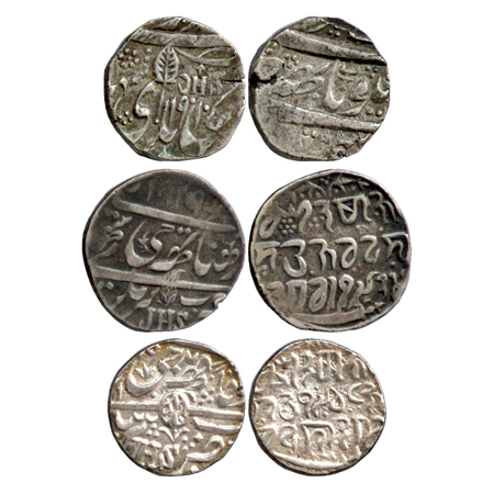 Kasmir, Ranbir Singh (3), (1857-1885 AD), Silver Rupee (3) 1x Kham Rupee VS 1910 (Y13) Ver