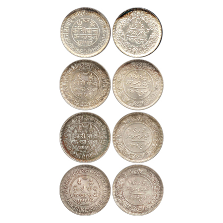 Kutch, Silver 5 Kori (4), Khengarji III, VS 1954 AD 1898, VS 1993 AD 1936, VS 1994 AD 1938