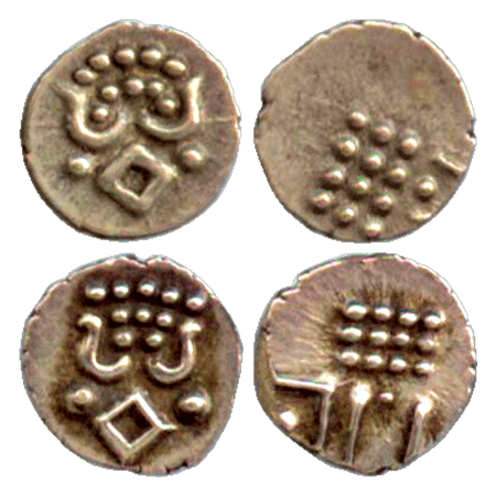 Travancore, Bala Rama Varma VI, (1885-1924 AD), Gold Kali Fanam (2), 0.36g (KM 39). (2 Coi
