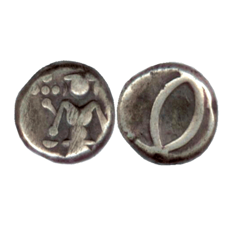 East India Co., Madras Presidency, Silver 2 Fanam, Obv: deity Vishnu Rev: without bead at 