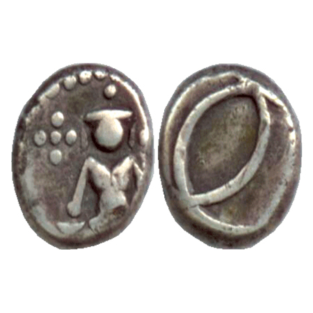 East India Co., Madras Presidency, Silver 2 Fanam, Obv: deity Vishnu Rev: without bead at 