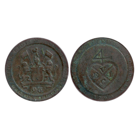 East India Co., Madras Presidency, ‘Northern Circars’ coinage, Copper 1/96 Rupee (1/2 Dub)