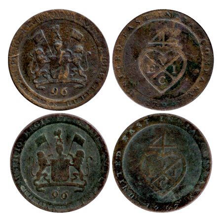 East India Co., Madras Presidency, ‘Northern Circars’ coinage, Copper 1/96 Rupee (1/2 Dub)