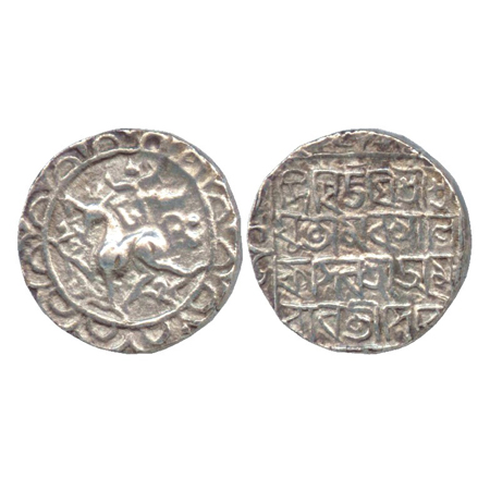 Tripura, Amara Manikya, (1577-1586AD), Silver Tanka, SE 1502. Obv: lion facing left. Rev: 