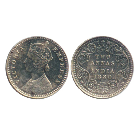 Victoria Empress, Silver 2 Annas, Calcutta Mint, 1880, B/II/'C' incused, (PR 495). Very Fi