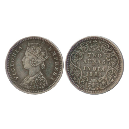 Victoria Empress, Silver 2 Annas, Bombay Mint, 1881, B/II/dot, (PR 524). About Extremely F