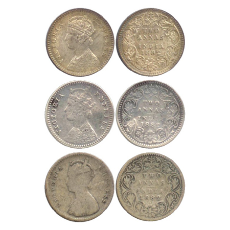 Victoria Empress, Silver 2 Annas (3), Calcutta Mint, 1882 B/II/'C' incused (Pr 497), Bomba