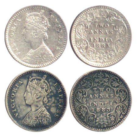 Victoria Empress, Silver 2 Annas (2), Calcutta Mint, 1883, B/II/'C' incused (PR 498), Bomb