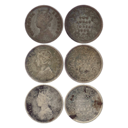 Victoria Empress, Silver 2 Annas (3), Calcutta Mint, 1884, B/II/'C' incuse (PR 499), Bomba