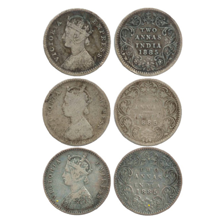 Victoria Empress, Silver 2 Annas (3), Calcutta Mint, 1885, B/II/'C’ incused (PR 500), Bomb