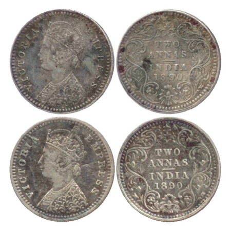 Victoria Empress, Silver 2 Annas (2), Calcutta Mint, 1890, B/II/'C' incused (PR 505), Bomb